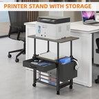 YAOHUOO 22"x15" Large Printer Stand with Drawer and-side Bag, Adjustable 3-Tier Printer Cart for Home Office, Rolling Printer Stand Fit Heat Press/Laser/3D Printer (Grey) - color: Gray, size: 3-Tier
