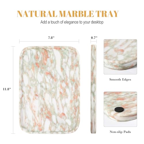 Koville Marble Tray, 12"x8" Marble Vanity Tray for Countertop Bathroom Kitchen Dresser, Decorative Catchall Trays for Perfume Jewelry, Rectangular Stone Serving Tray(Rosso Norvegian) - color: Rosso Norvegian