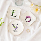 Custom Ceramic Ring Dish, Personalized Jewelry Tray with Initial, Earrings Necklaces Bracelet Watch Keys Trinket Holder for Nightstand, Mothers Day Bridesmaid Bestie Gift for Women - color: Initial & Name