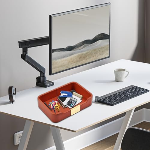 Leather Jewelry Tray Desktop Storage,Luxury Perfume Tray Nightstand Organizer Entryway Decorative Tray,for Jewelry Watch Cosmetics Keys Phone Wallet Home & Office Accessories,Orange - color: Orange
