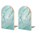 Wooden Bookends 2 Pcs,Pastel and Teal Agate Heavy Duty Office Book Ends Anti Slip Book Shelf Holder with Metal Base Decorative Book Stands - color: Pastel and Teal Agate