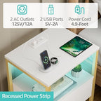 BOLUO White and Gold Nightstand with Charging Station, LED Night Stand with Fabric Drawers and Shelf, Bedside Table with USB Ports and Outlets, Bedroom Nightstand Modern - color: D. Gold