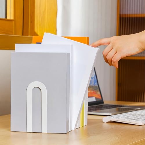 Chunful 12 Pcs White Metal Book Ends for Shelves Modern Bookends Decorative Small Bookends Shelf Organizer Minimalist Design Stopper to Hold Books for Home Office (5.5 * 3.75 * 2.25inch) - color: White, size: 5.5*3.75*2.25inch