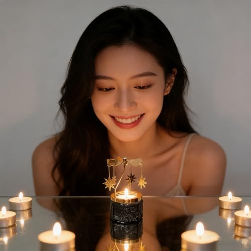 kingnero Lavender Scented Candle Carousel Rotary Candle Holder Spinning Tea Light Birthday Gifts for Women, Mom, Wife, Girlfriend, Sister, Female Friends, (North Star) - color: North Star