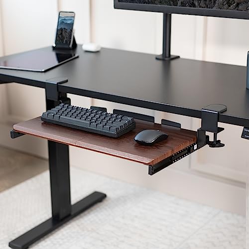 VIVO Small Keyboard Tray, Under Desk Pull Out with Extra Sturdy C Clamp Mount System, 20 (26 Including Clamps) x 11 inch Slide-Out Platform Drawer, Dark Walnut Top, Black Frame, MOUNT-KB05ES-D - color: Dark Walnut, size: 20 inch