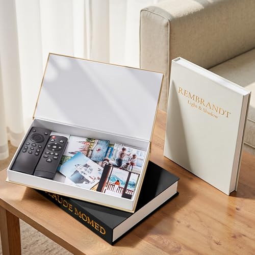 JARLINK Aesthetic Decorative Books, Set of 3 Linen Faux Books for Coffee Table, Bookshelf or Mantle Decor, Stylish Book Storage Boxes for Home Decor, Photo Organization, and Keepsake Storage, Black - color: Black-Beige-Apricot