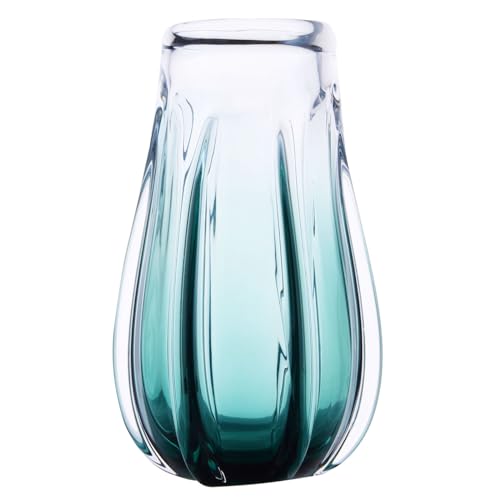 Luxury Lane Hand Blown Laine Sommerso Art Glass Vase for Home Decor 10 inch Tall Centerpiece Table Decoration - color: Forest Green Ombre, size: 10" tall
