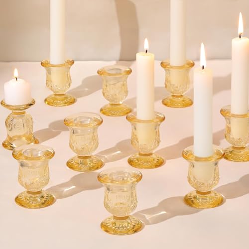 10pcs Gold Candlestick Holders, Glass Taper Candle Holders for Table Centerpiece Decor, Wedding, Birthday, Gift - color: Gold