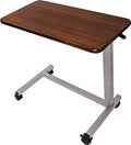 Vaunn Medical Pneumatic Adjustable Overbed Bedside Table With Wheels (Hospital and Home Use) - color: Walnut Brown
