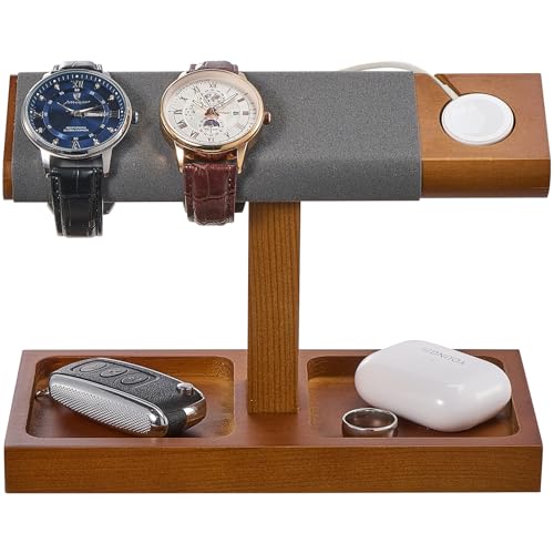 ProCase Wood Watch Display Stand Holder for Men, Wristwatch Tower with T-Bar Design, Hanging Watch Rack, Wooden Wrist Watch Tree - color: Brown, size: 1-Tier