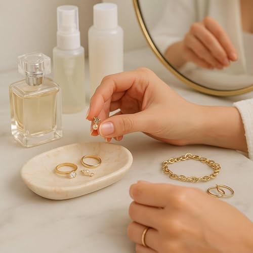 Creative Home Natural Champagne Marble Bullet Collection Bar Soap Dish Soap Tray Holder Bathroom Vanity Countertop Organizer, 5.8 x 3.8 x 0.9 H Inch, Beige