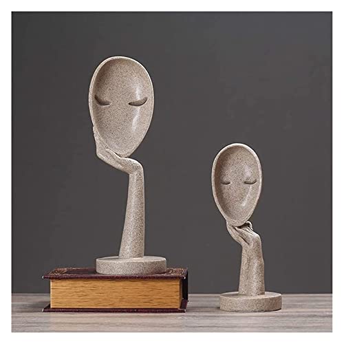 Sculpture Tabletop Decor Minimalist Woman Face Statue Thinker Office Living Room Counter Bedroom (Color : Beige, Size : L) - color: Beige, size: Large