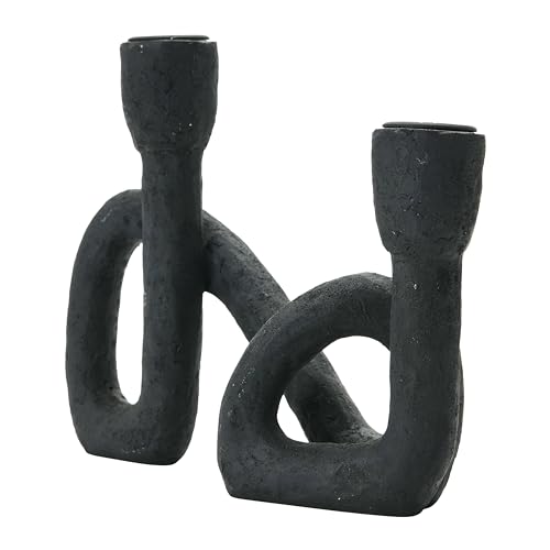 Bloomingville Decorative Resin Double Taper Candle Holder, Black - color: Black