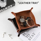KINIVA PU Leather Jewelry Valet Tray for Men Women,Small Key Bowl for Entryway Table,Portable Travel Catchall Dice Tray (Square-Brown-2pcs) - style: Square-Brown-2pcs