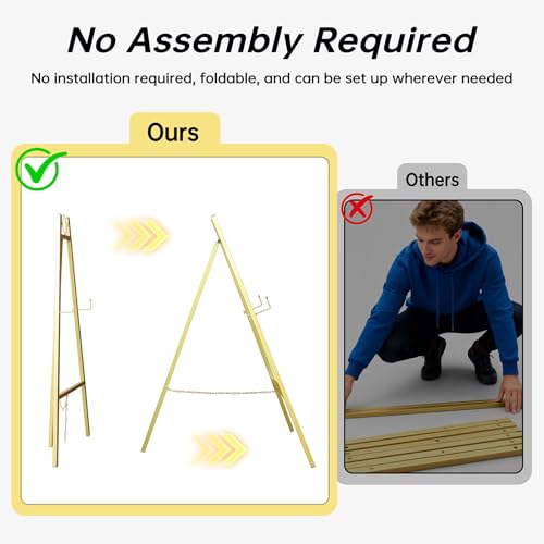 Gold Easel Stand for Wedding Signs,No Assembly Needed-46.7' Heavy Duty Adjustable Wedding Easel with Tool-Free Knobs&Adjustable Chains, Fits Welcome Signs, Posters, Paintings, Events & Art Displays