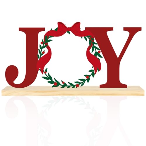 COCHIE Metal Merry Christmas Joy Sign, Christmas Wreath Table Centerpieces Decorations for Home, Office, Shelf, Mantel, Indoor, Xmas Red and Green Party Decor Supplies (XMAS B) - style: XMAS B