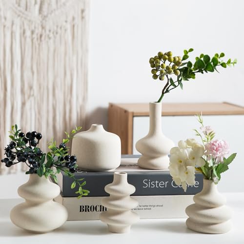 Small White Ceramic Vases Set of 5, Mini Decorative Boho Vases for Flower, Wedding & Home Decor - color: C-5pcs Matte White Vase