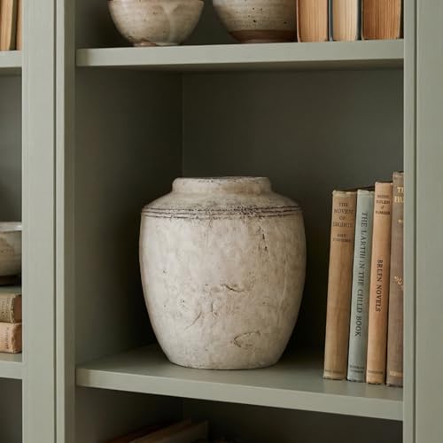 Ceramic Flower Vase, Rustic Farmhouse Terracotta Vase for Home Decor, Aesthetic Decorative Pottery Vases for Table Centerpiece, Living Room, Bookshelf, Bedroom, Kitchen, 7.28" (Small) - size: Small