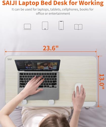 Laptop Desk for Bed, SAIJI Lap Desks Bed Trays for Eating Writing, Adjustable Computer Laptop Stand, Foldable Lap Table in Sofa and Couch（23.6 x 13Teak - color: Teak, size: ‎23.6 x 13 In