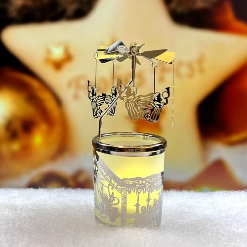 iLaJao Rotary Tea Light Carousel Angel Rotary Candle Holders Spinning Tealight Holders Christmas Decoration for Tabel Centrepieces Gift for Mom Women Wife Birthday-6 ¼ Inch Tall (Angel) - color: Angel