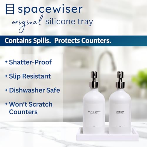 Spacewiser Countertop and Vanity Tray - Small 7.7” Silicone Tray for Soap Dispenser, Bathroom Trays, Dish Soap Trays for Kitchen Counter, Sink Caddy Sinks Organizer, Soaps Dish & Sponge Holder, White - color: White, size: Small 7.7”