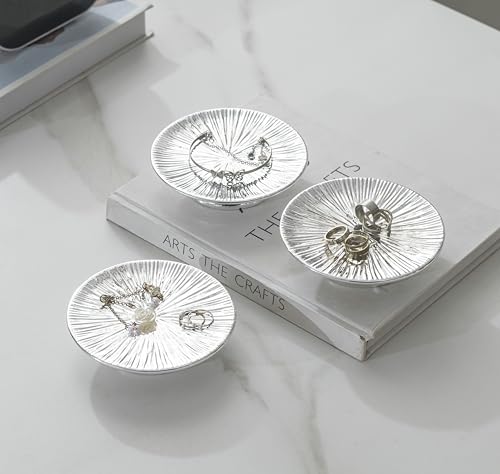 ADAVAS.Y&G Ceramic Silver Candle Plate Set, 3-Piece – Decorative Candle Holder Tray for Pillar Candles, Jewelry, Trinkets or Bathroom Counter – Elegant Silver Finish for Tabletop & Home Décor - color: Silver 1