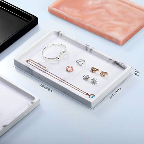 Emibele Bathroom Tray, Resin Countertop Vanity Tray Jewelry Storage Dresser Tray Kitchen Toilet Tank Tray Organizer for Candle Plant Perfume Shampoo Towel Home Decor, Medium, Gravel White - color: Gravel White, size: 10" x 6.1" x 0.8"