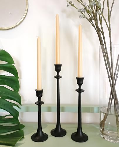 Iron Taper Candle Holder - Set of 3 Decorative Candle Stand - Candlestick Holder for Wedding, Dinning, Party - Black