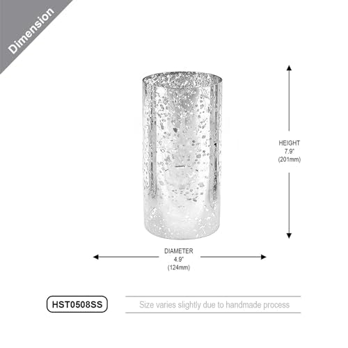 WGVI Hurricane Candle Holder Sleeve, W: 5", Ht: 8", Silver Speckled Glass Cylinder Open Both Ends, Chimney Tube Shade, 1 Piece - size: 5x8"H