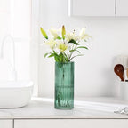 Green Glass Vase, Glass Flower Vase, Ribbed Glass Vase, Green Vase, Tall Cylinder Glass Vases for Centerpieces, Living Room, Bedroom, Dining Table, Office, Wedding, Bookshelf, 12 Inches - color: Green, size: 12''