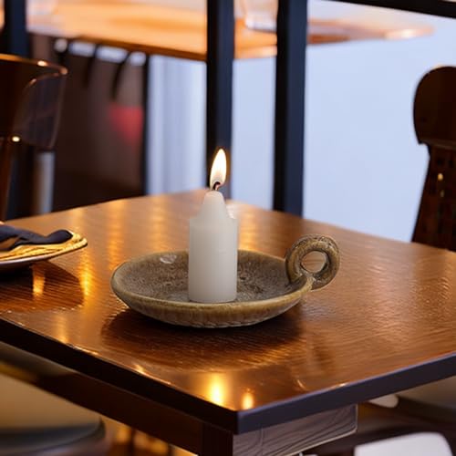 1pack Vintage Ceramic Candle Holders with Handle, Round Farmhouse Ceramic Plate Tray,Sage Holder for Burning,Incense Holder for Meditation Room Home Decor (Khaki) - color: Khaki