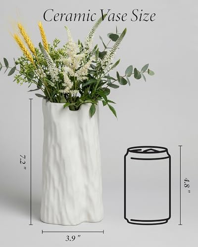 7.5 Inch White Ceramic Vase, Organic Nature Shape, OOSTONEE Boho Nordic Modern Style Small Flower Vase, Shelf, Home, Living Room, Coffee Table Centerpiece, Ceramic vases for Home Decor - color: White, size: Small