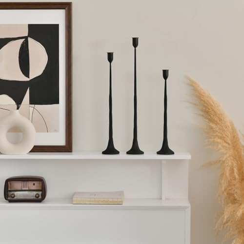 Iron Black Candlestick Holders, Set of 3 Candle Stick Holders,Fits 3/4 inch Thick Candle&Led Candles, Vintage Modern Decorative Centerpiece for Dining Table Centerpiece, Wedding, Party Decor - color: Black-twisted, size: 14.4”,17.1”,19.7”