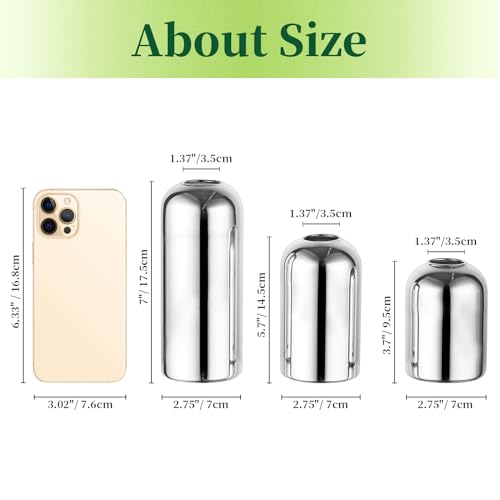 Glass Bud Vases for Centerpieces Silver - Hewory 12pcs Blown Modern Cylinder Small Glass Vases, Mini Bulk Single Flower Vase for Wedding Party Event Home Decor Floral Arrangement (Not Include Flowers)