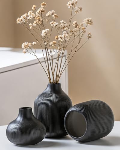 Black Ceramic Vase Set 3 Modern Style Decor Farmhouse Home Living Room Dining Table Room Desk Pottery Small Vases - color: 15 Black