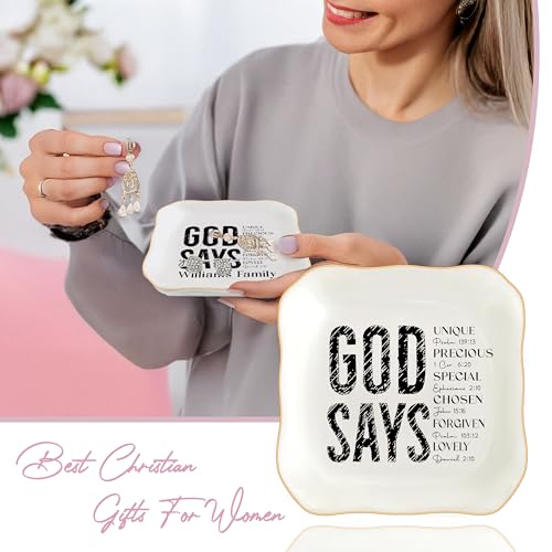 Christian Gifts for Women, Bible Verse Ceramic Jewelry Dish Trinket Ring Tray, Inspirational Floral Gift for Mom Sister Friend Birthday Christmas-God Says You are (White-God Says1) - color: White-God Says1