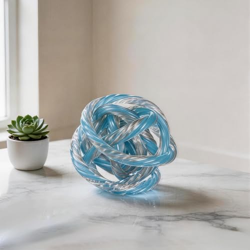 Glass Knot Teal Orbit Ball - 6 Inch Hand Blown Infinity Sculpture Decor Glass Orbit Home Decor Table Decoration Interio Art - color: Blue, size: 6" Diameter