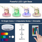 LARDUX Pack of 4 LED Lights Base with Remote - 6-inch Round Lights Display Stand for Effiel Tower Vase Crystal Glass Art LED Pedestal Base - Charging USB or Battery Powered - size: 6-inch led base with remote