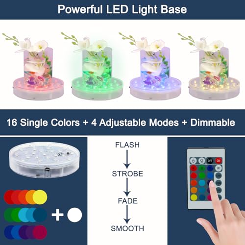 LARDUX Pack of 4 LED Lights Base with Remote - 6-inch Round Lights Display Stand for Effiel Tower Vase Crystal Glass Art LED Pedestal Base - Charging USB or Battery Powered - size: 6-inch led base with remote
