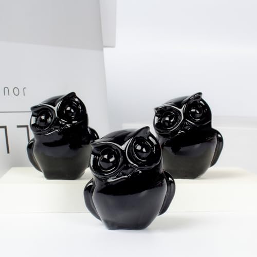 2 Inch Owl Figurine Handcrafted,Obsidian Healing Crystal Animal Sculpture,Home Decor Unique Gift for Collectors,Crystal Artwork Nature Lovers Birthday Anniversary Present Spiritual Gift - color: Obsidian Owl