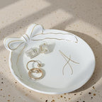 COLLECTIVE HOME Custom Initial Ceramic Jewelry Tray with Bow - Ring Holder & Earring Dish | Christmas Gift Idea for Women, Unique Birthday Present for Her (A) - color: A