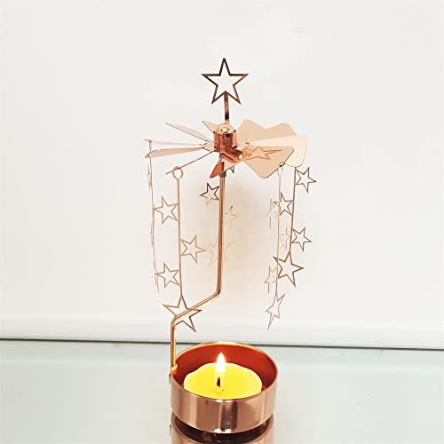 kingnero Rotary Candle Holder Spinning Candleholder Tea Light Candle Powered Carousel Small Gift (Rose Gold Star)