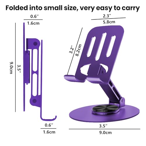 Universal Metal Cell Phone Stand, Multi-Angel Adjustable 360° Rotation Non-Slip Metal Phone Stand Compatible with iPhone 17 16 Pro Max and All Smartphones (Purple) - color: Purple