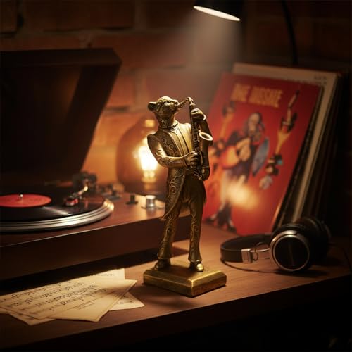 Vintage Animal Statue Sculpture,Gold Resin Music Cheetah Figurine with Saxophone, Retro Office Desk Decor for Home Living Room, Creative Gift for Animal Lovers - color: Music Cheetah