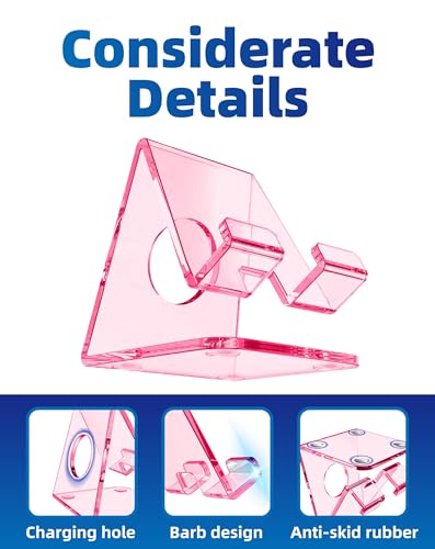 TOPGO Acrylic Cell Phone Stand, Clear Phone Holder for Office Desk, Vanity, Kitchen Counter, Bedside Table, Compatible with iPhone 17 16 15 14 13 12 Pro Max Plus/Smartphones/iPad/Switch/Kindle(Pink) - color: Clear Pink