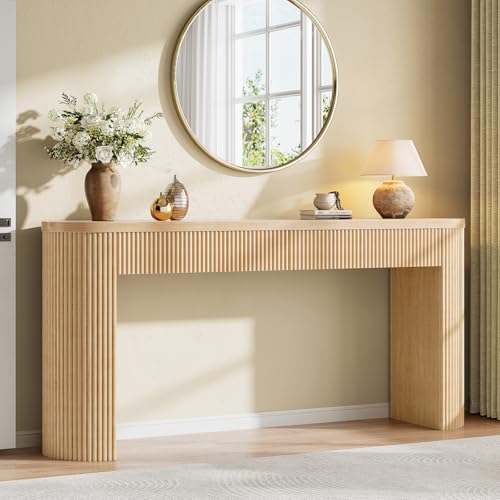 Itaar 63" Fluted Console Table with 2 Drawers, Modern Entryway Table with Storage, Long Sofa Table Behind Couch for Living Room, Hallway, Couch, Foyer, Oak - color: Oak