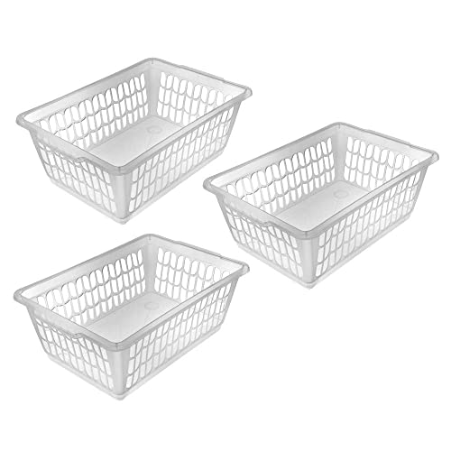 YBM HOME Plastic Perforated Storage Basket Bin Office Drawer, Shelf Desktop Countertop Tray Organizer (3, Clear) - color: Clear, size: Pack of 3