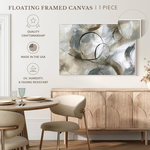 ElephantStock - Allegro Wall Art - Horizontal Floating Framed Canvas - Living Room Wall Decor - Painting Strokes And Lines Framed Canvas Art - Gray And Brown Decor by Nan - 31" x 21" - color: Floating Frame White, size: 30"L x 20"W