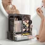 INVSSENE Stackable Makeup Organizer Countertop, Storage Perfume Skincare Cosmetic Lipstick Face Mask Makeup Brush Palettes, Ideal for Vanity Bathroom Counter - color: 3515 Coffee+Clear