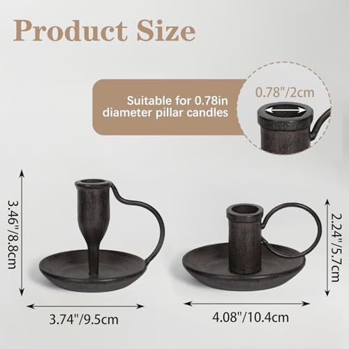 Matte Black Iron Candle Holder with Handle 2 Pcs Taper Candle Sticks Holder Decor Farmhouse Candlestick Holders for Home Wedding Party Dinning Table Centerpiece - color: Black&brown